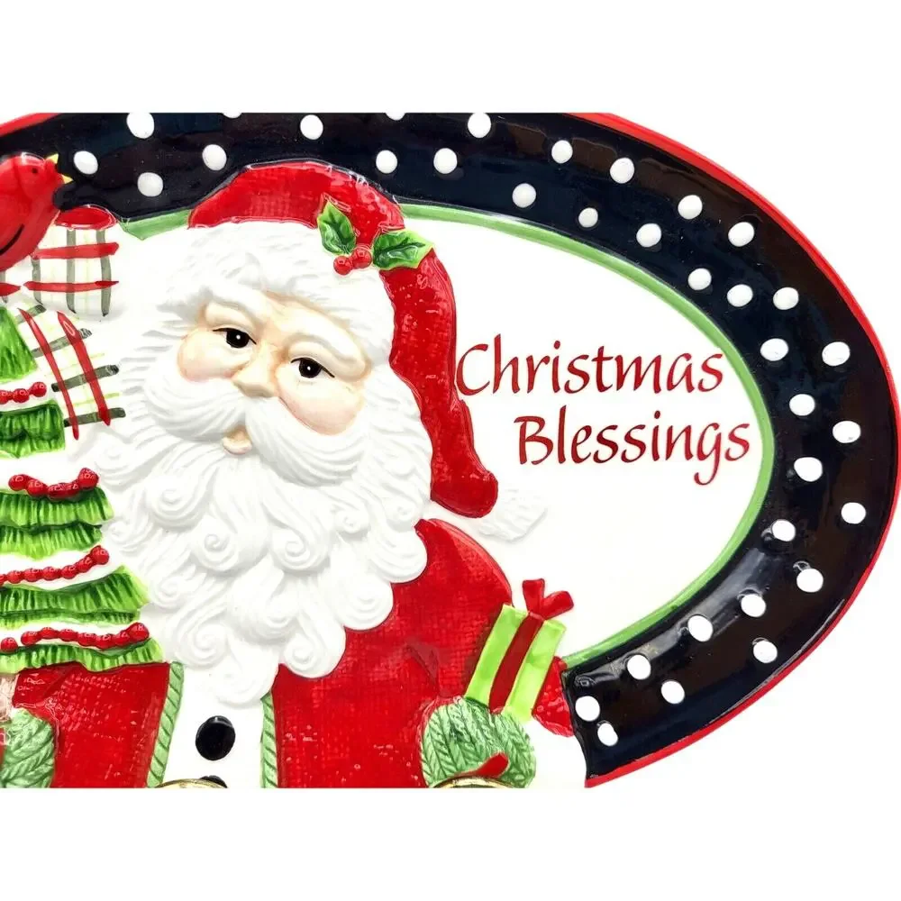 Fitz and Floyd Christmas Blessings Southern Santa Cookie Platter 2014 14
